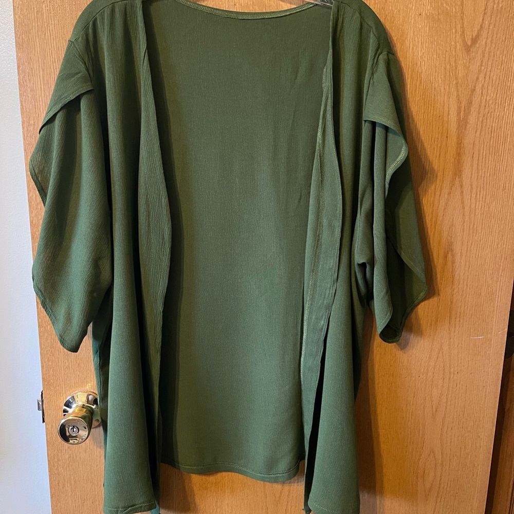 New Olive Green Kimono Cardigan with Voluminous Sleeves